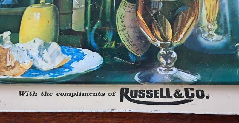 Vintage Tray featuring Russell and Co advertising