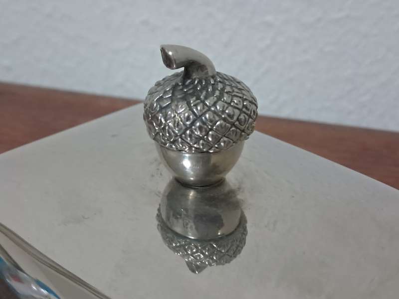 Vintage Silver Plated Butter Dish featuring an exquisite carved acorn handle