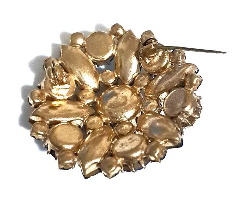 Vintage Czech/Bohemian Blue Crystal Aurora Borealis Rhinestone Brooch c1950