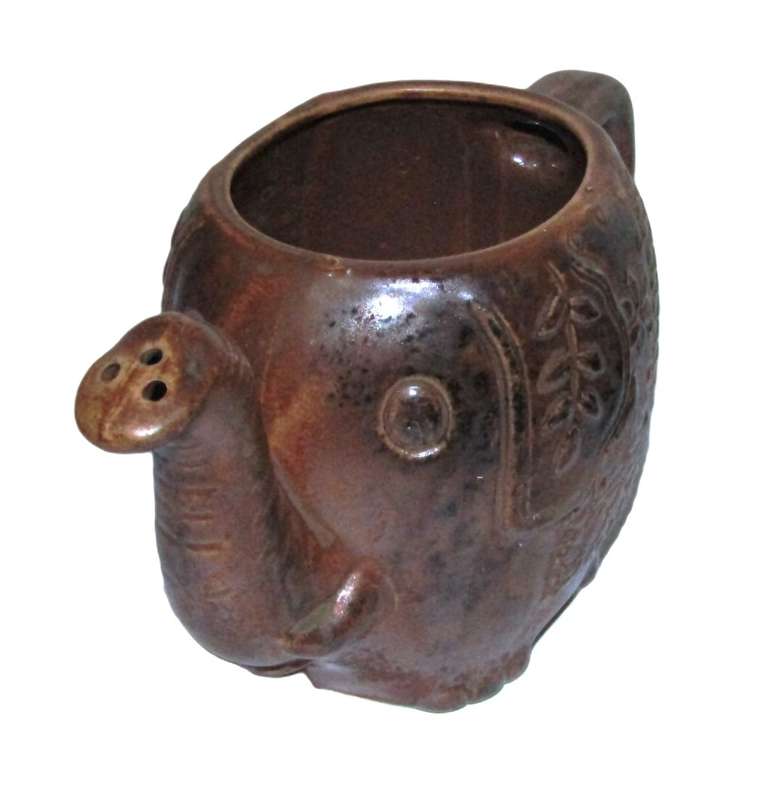 Vintage Brown Ceramic Elephant Incense Burner