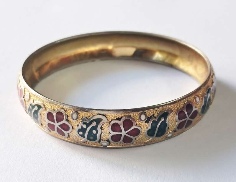 intage Gold Tone and Enameled Bangle Bracelet