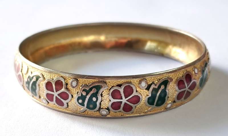 intage Gold Tone and Enameled Bangle Bracelet