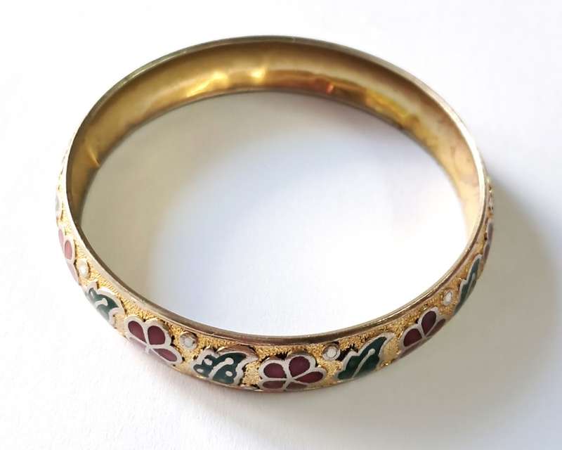 intage Gold Tone and Enameled Bangle Bracelet