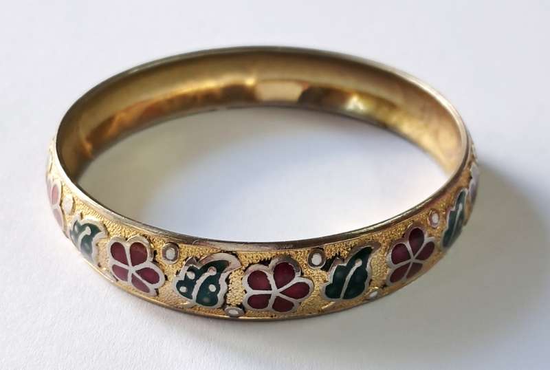 intage Gold Tone and Enameled Bangle Bracelet