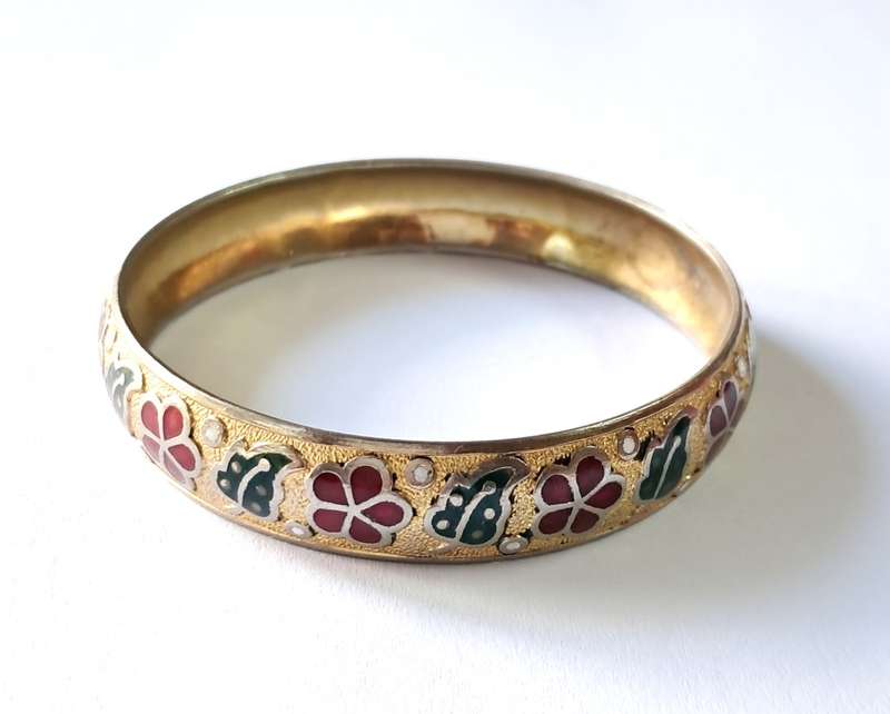 intage Gold Tone and Enameled Bangle Bracelet