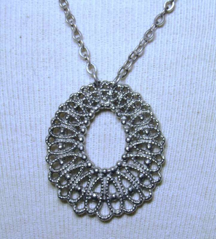Vintage Dutch Silver Plated Teardrop Pendant on 835 Sterling Silver Chain