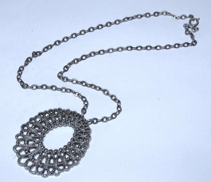 Vintage Dutch Silver Plated Teardrop Pendant on 835 Sterling Silver Chain