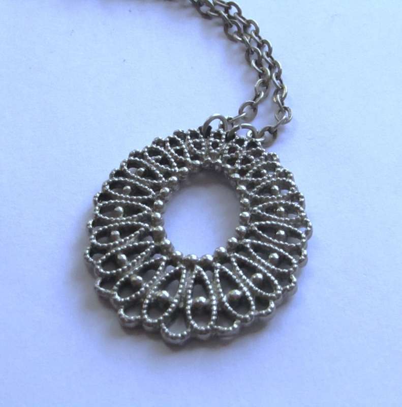 Vintage Dutch Silver Plated Teardrop Pendant on 835 Sterling Silver Chain