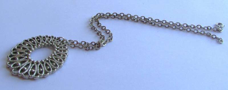 Vintage Dutch Silver Plated Teardrop Pendant on 835 Sterling Silver Chain