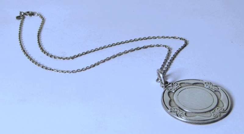 Vintage Engraved Round Art Nouveau Pendant on 925 Sterling Silver Chain