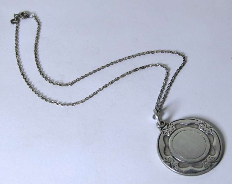 Vintage Engraved Round Art Nouveau Pendant on 925 Sterling Silver Chain