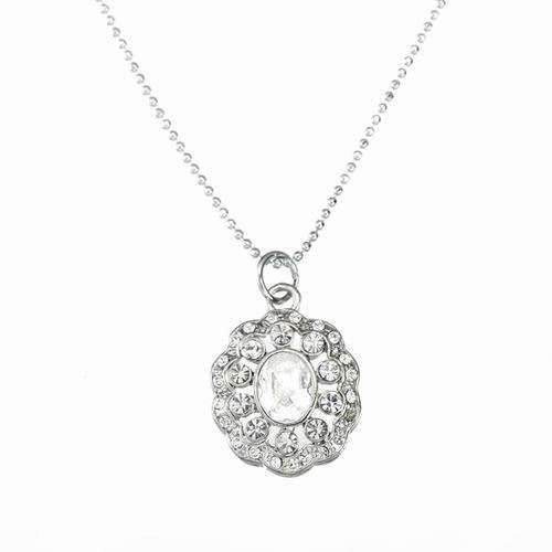 Silver tone chain and brooch pendant with clear stones