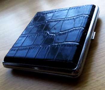 Vintage black faux leather clad cigarette case