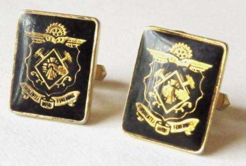 Vintage gold tone and black cufflinks with coat of arms