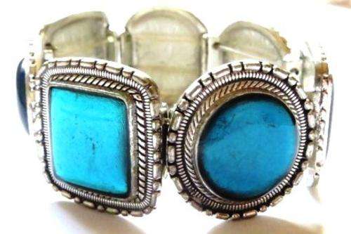 Silver tone fashion bracelet with turquoise stones