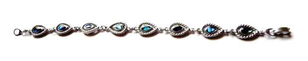 Vintage 1980s silver tone teardrop bracelet with Abalone Paua shell set in each drop