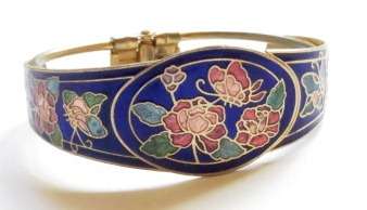 Vintage 1980s cloisonne hinged clamper bracelet