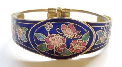 Vintage 1980s cloisonne hinged clamper bracelet