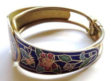 Vintage 1980s cloisonne hinged clamper bracelet