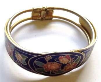 Vintage 1980s cloisonne hinged clamper bracelet