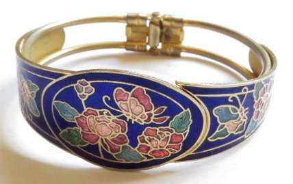 Vintage 1980s cloisonne hinged clamper bracelet