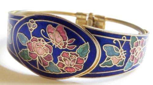 vintage 1980s cloisonne hinged clamper bracelet