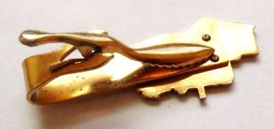 Vintage gold tone bulldozer tie pin in original Caress Jewellers box