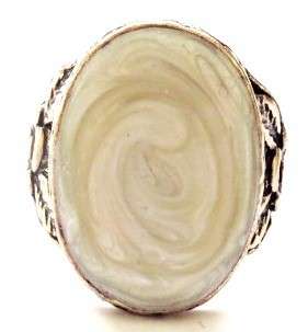 Fashion ring with a light yellow oval stone in a gold tone setting (Size 8)
