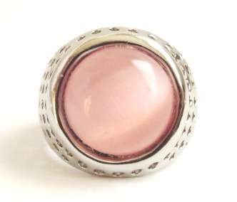 Silver tone fashion ring with a big light pink stone (Size 6.5)
