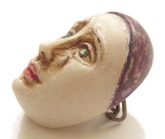 Vintage sad harlequin's face hand painted resin brooch pin 