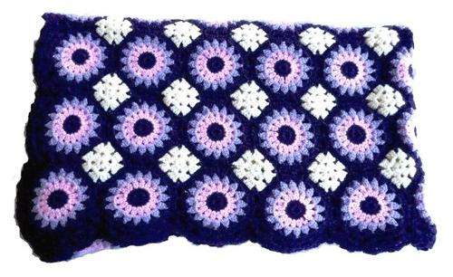 Purple, pink and cream crochet granny blanket or throw