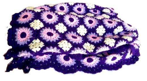 Purple, pink and cream crochet granny blanket or throw