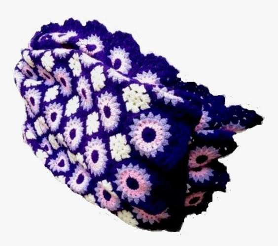 Purple, pink and cream crochet granny blanket or throw