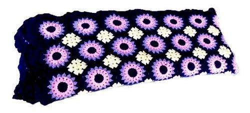Purple, pink and cream crochet granny blanket or throw
