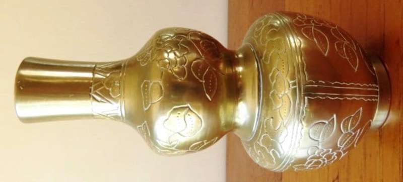 Chinese marked and engraved double gourd brass vase