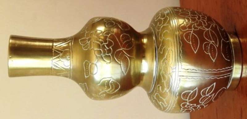 Chinese marked and engraved double gourd brass vase