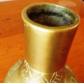 Chinese marked and engraved double gourd brass vase