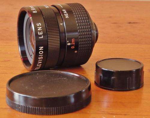 Vintage Japanese made Cosmicar CCTV or VTR 8.5 mm F 1.5 camera lens in original box 