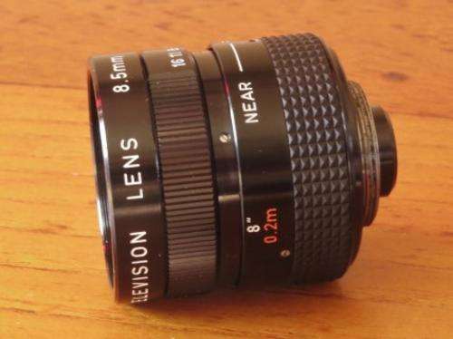 Vintage Japanese made Cosmicar CCTV or VTR 8.5 mm F 1.5 camera lens in original box 