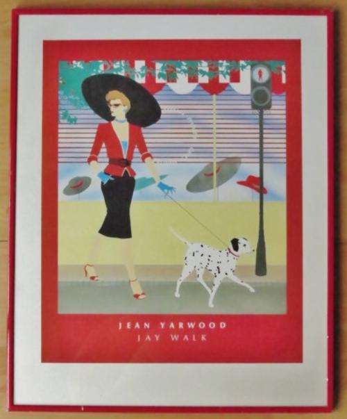 A retro 1980s framed Art Deco Revival print by Jean Yarwood titled Jay Walk