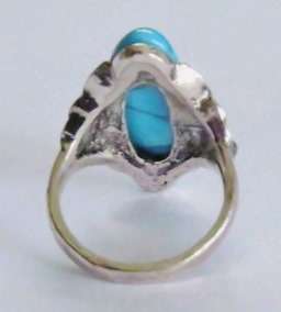 Silver tone fashion ring with turquoise and marcasite (Size 10)