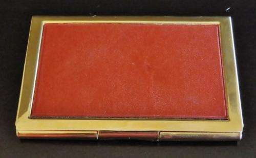 Vintage gold tone and faux leather business card holder
