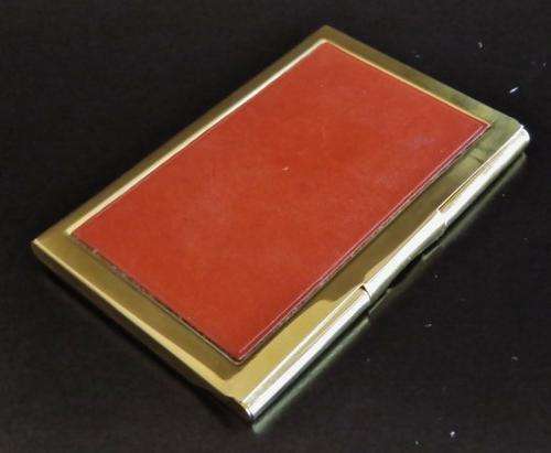 Vintage gold tone and faux leather business card holder