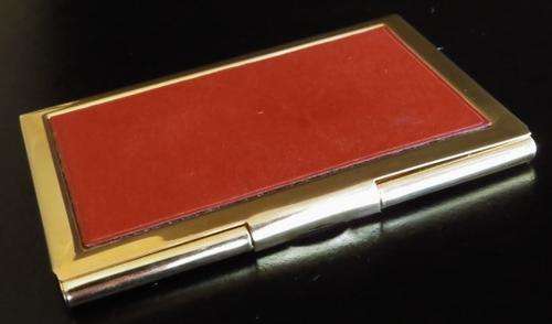 Vintage gold tone and faux leather business card holder