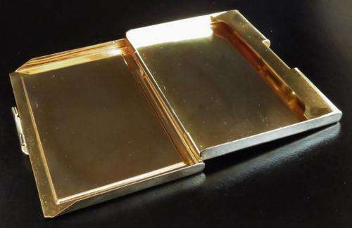 Vintage gold tone and faux leather business card holder