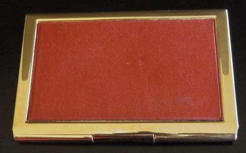Vintage gold tone and faux leather business card holder