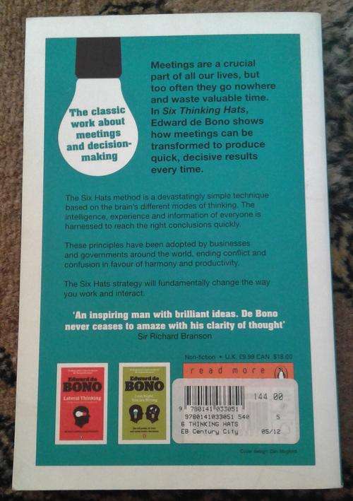'Six Thinking Hats' by Edward de Bono ISBN9780141033051