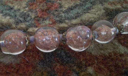 Vintage Venetian Murano Italian Art dusty pink glass bead necklace with brass end caps