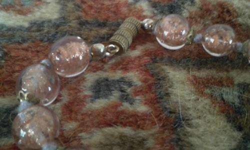 Vintage Venetian Murano Italian Art dusty pink glass bead necklace with brass end caps