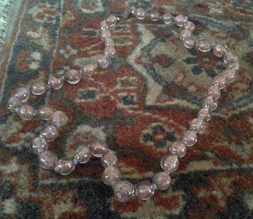 Vintage Venetian Murano Italian Art dusty pink glass bead necklace with brass end caps